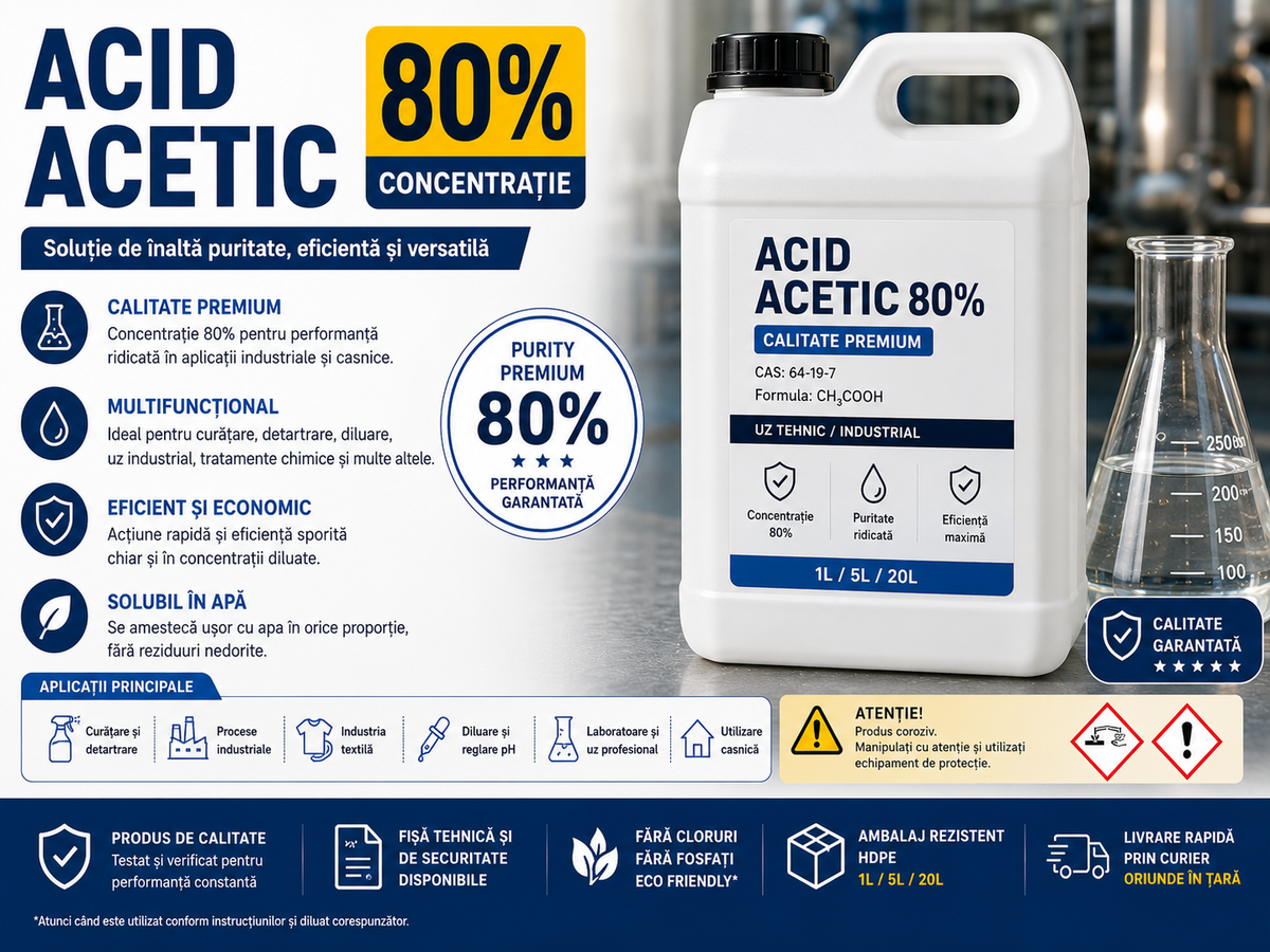 Acid Acetic – Ghid Complet pentru Curățare, Îndepărtarea Depunerilor și Aplicații Tehnice